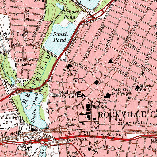 Topographic Map of Rockville Centre Public Library, NY