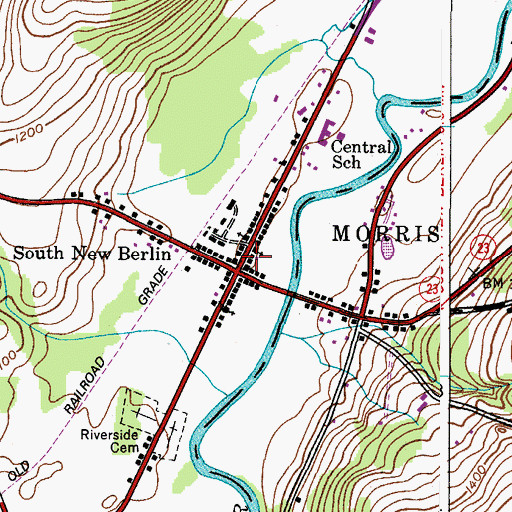 Topographic Map of South New Berlin Free Library, NY