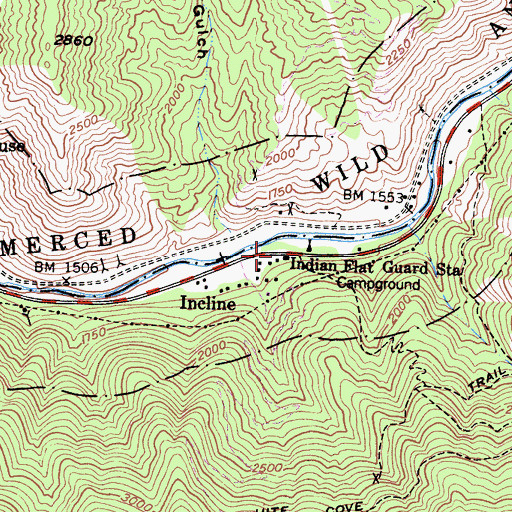 Topographic Map of Indian Flat Guard Station, CA