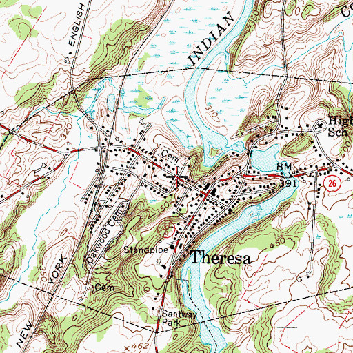 Topographic Map of Theresa Free Library, NY