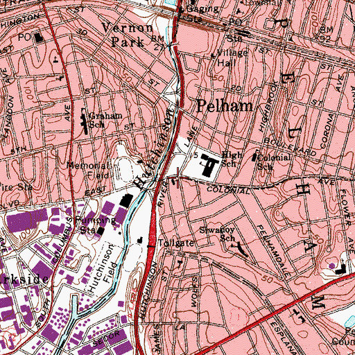 Topographic Map of Town of Pelham Public Library, NY
