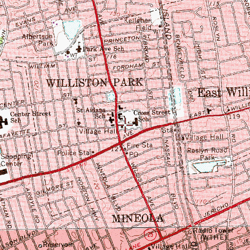 Topographic Map of Williston Park Public Library, NY