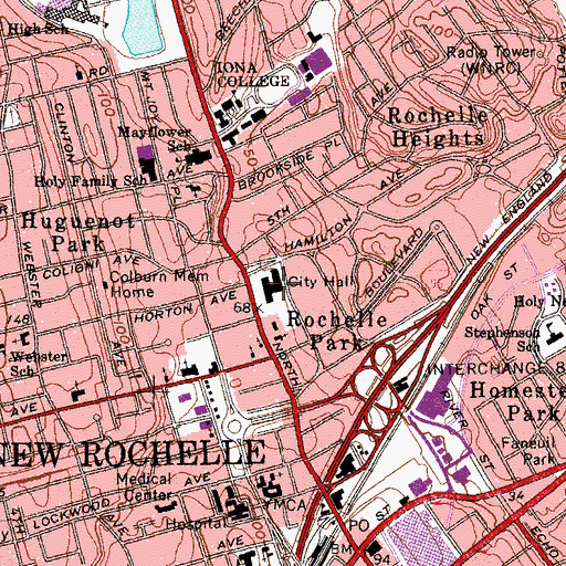 Topographic Map of New Rochelle City Courthouse, NY