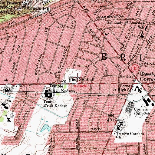 Topographic Map of Town of Brighton Courthouse, NY