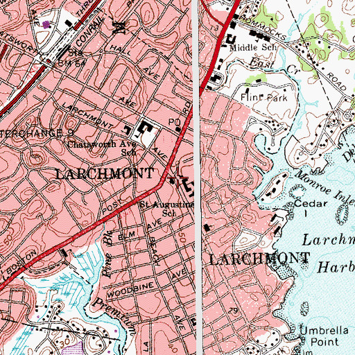 Topographic Map of Village of Larchmont Municipal Building, NY
