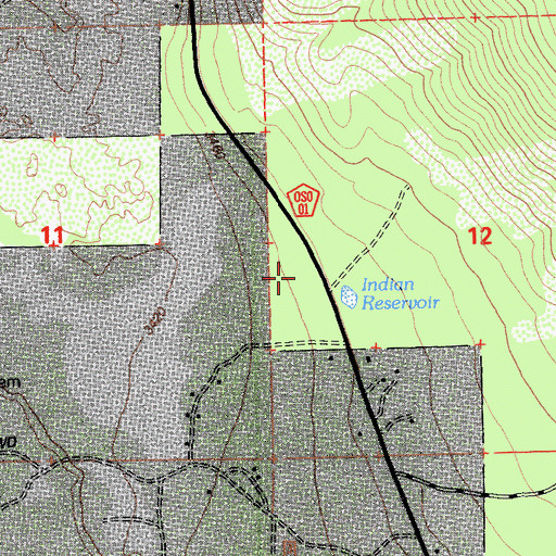 Topographic Map of Indian Reservoir, CA