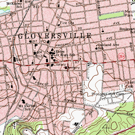 Topographic Map of Gloversville Armory, NY