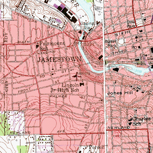 Topographic Map of Jamestown Armory, NY