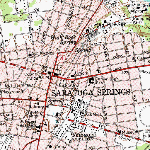 Topographic Map of Saratoga Springs Armory, NY