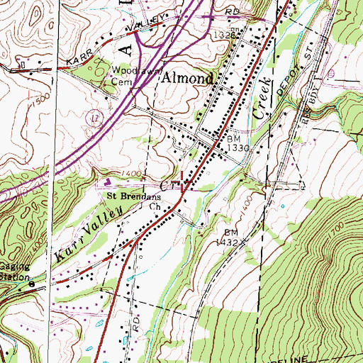 Topographic Map of Almond Town Hall, NY