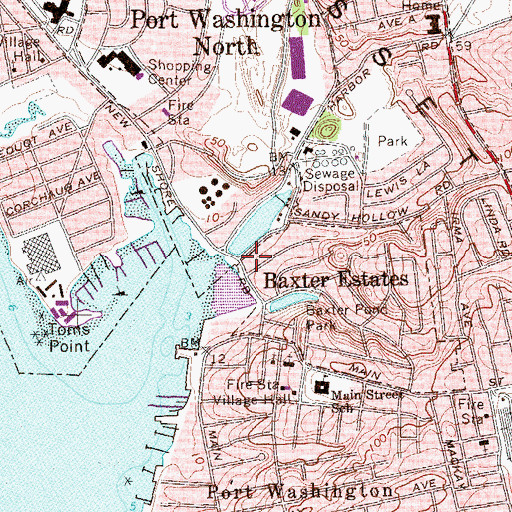 Topographic Map of Baxter Estates Village Hall, NY