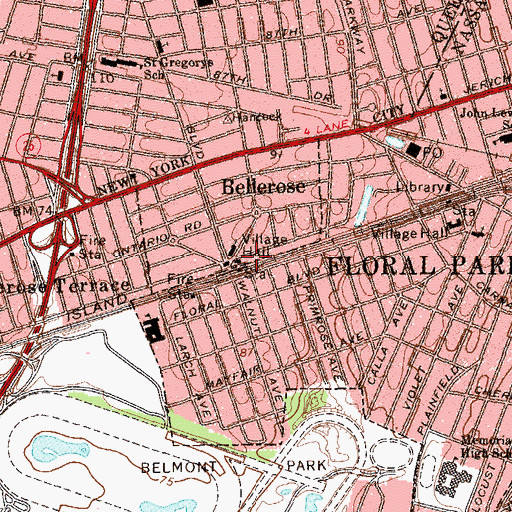 Topographic Map of Bellerose Village Hall, NY