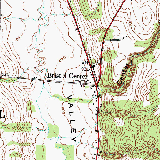 Topographic Map of Bristol Town Hall, NY