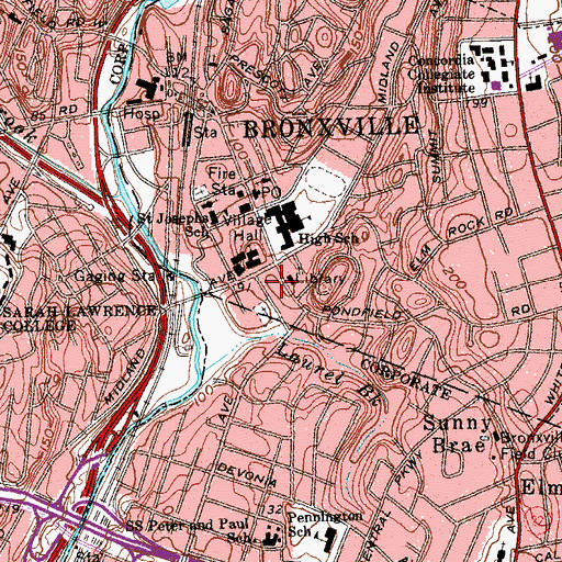 Topographic Map of Bronxville Village Hall, NY