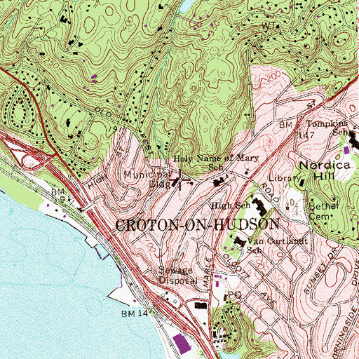 Topographic Map of Croton on Hudson Village Hall, NY