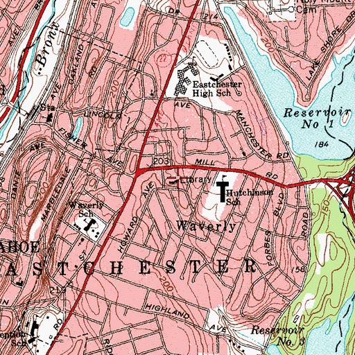 Topographic Map of Eastchester Town Hall, NY