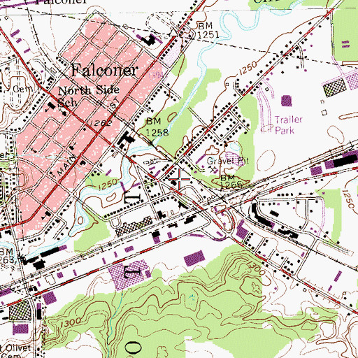 Topographic Map of Ellicott Town Hall, NY