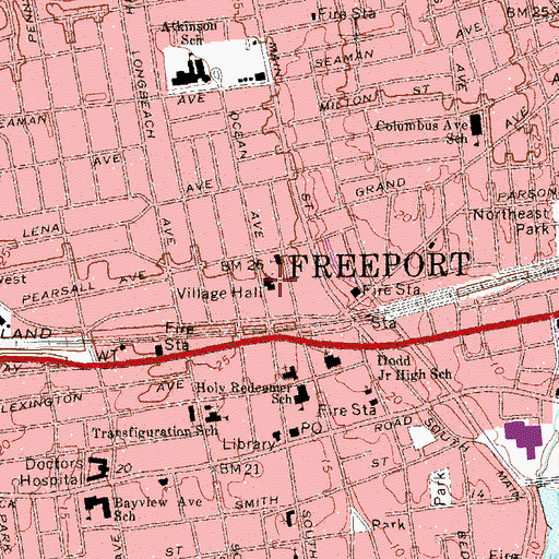 Topographic Map of Freeport Village Hall, NY