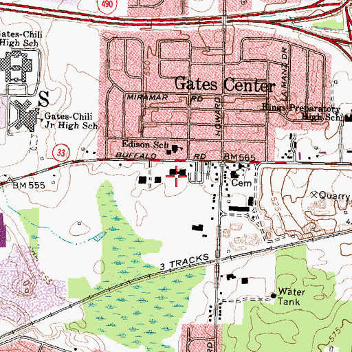 Topographic Map of Gates Town Hall, NY