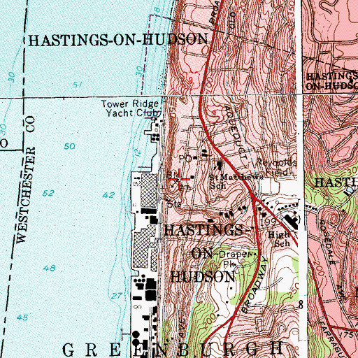 Topographic Map of Hastings - on - Hudson Village Hall, NY
