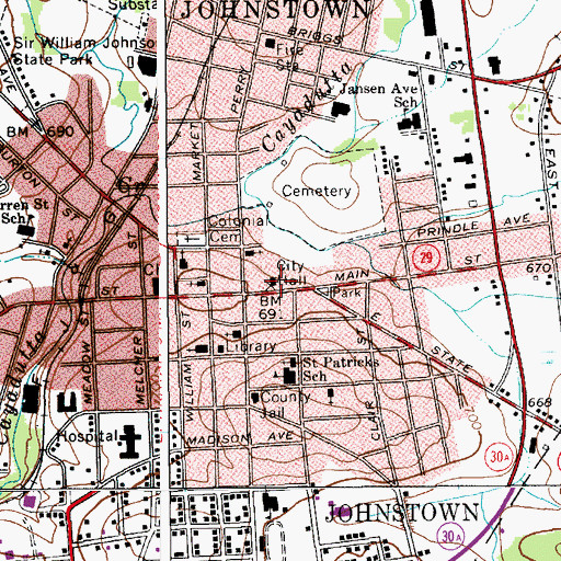 Topographic Map of Johnstown Town Hall, NY