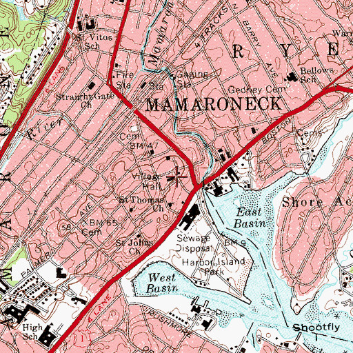 Topographic Map of Mamaroneck Village Hall, NY