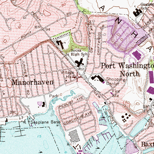 Topographic Map of Manorhaven Village Hall, NY