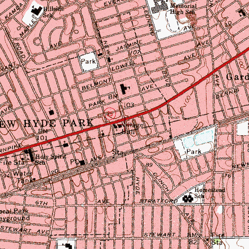 Topographic Map of New Hyde Park Village Hall, NY