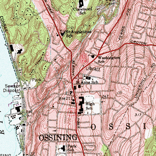 Topographic Map of Ossining Town Hall, NY