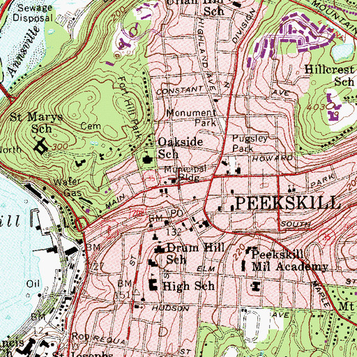 Topographic Map of Peekskill City Hall, NY