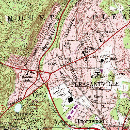 Topographic Map of Pleasantville Village Hall, NY