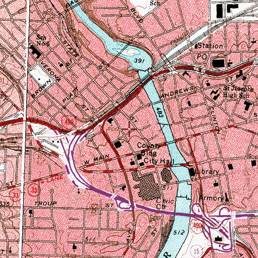 Topographic Map of Rochester City Hall, NY
