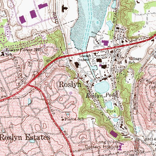 Topographic Map of Roslyn Village Hall, NY