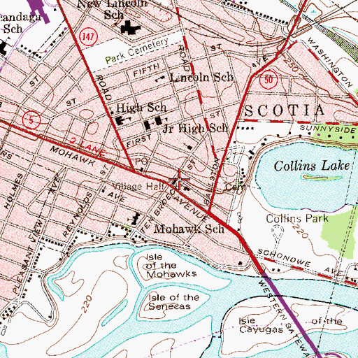 Topographic Map of Scotia Village Hall, NY