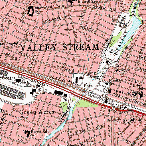 Topographic Map of Valley Stream Village Hall, NY