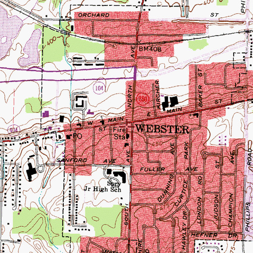 Topographic Map of Webster Village Hall, NY