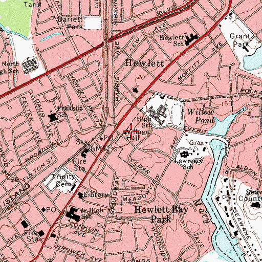 Topographic Map of Woodsburgh Village Hall, NY