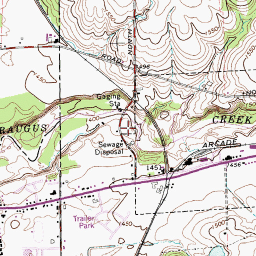 Topographic Map of Arcade Village Wastewater Treatment Plant, NY