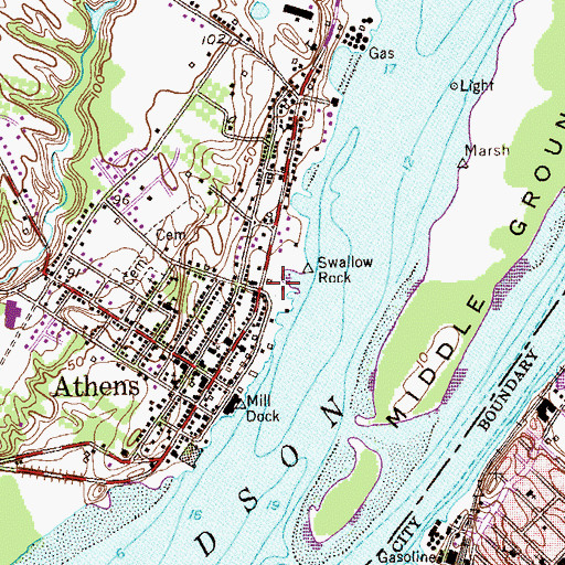 Topographic Map of Athens Village Wastewater Treatment Plant, NY