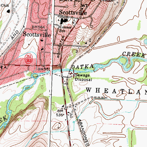 Topographic Map of Scottsville Sewage Plant, NY