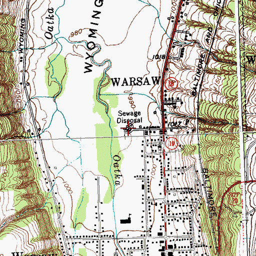 Topographic Map of Warsaw Village Sewage Treatment Plant, NY