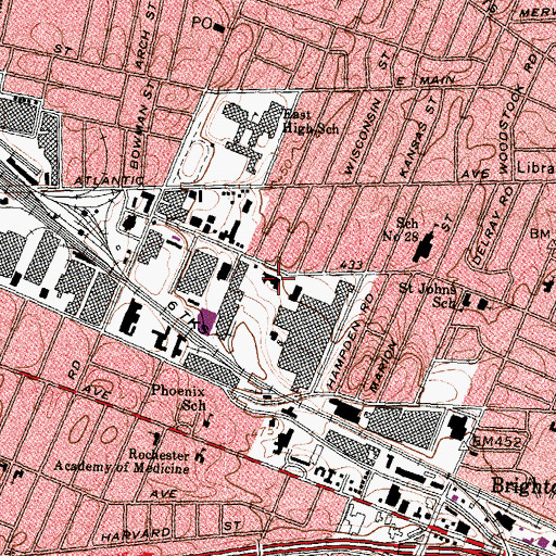 Topographic Map of WROC - TV 8, NY