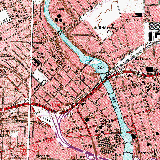 Topographic Map of WXXI - TV 21, NY