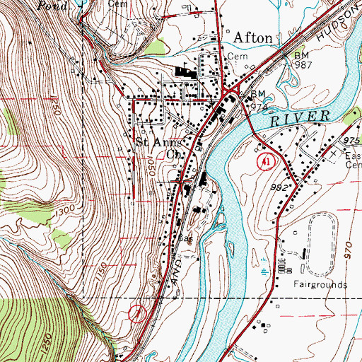 Topographic Map of Afton Post Office, NY