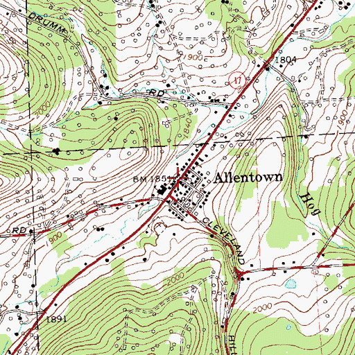 Topographic Map of Allentown Post Office, NY