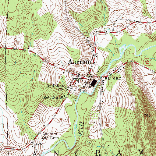 Topographic Map of Ancram Post Office, NY