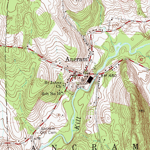 Topographic Map of Ancram Post Office, NY