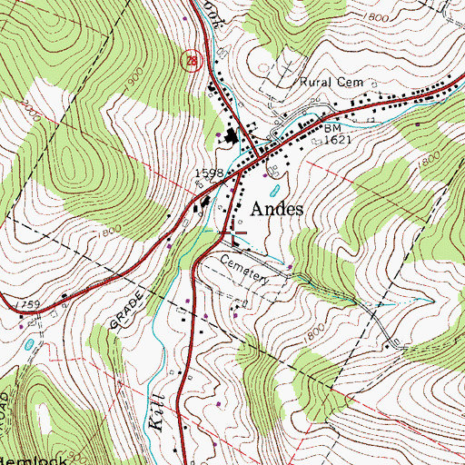 Topographic Map of Andes Post Office, NY