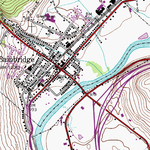 Topographic Map of Bainbridge Post Office, NY