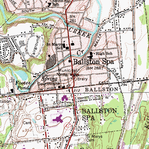 Topographic Map of Ballston Spa Post Office, NY